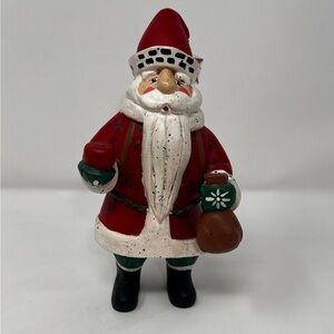 Vintage Midwest Santa Claus Figurine Rustic Folk Art Holds Apple And Sack Star